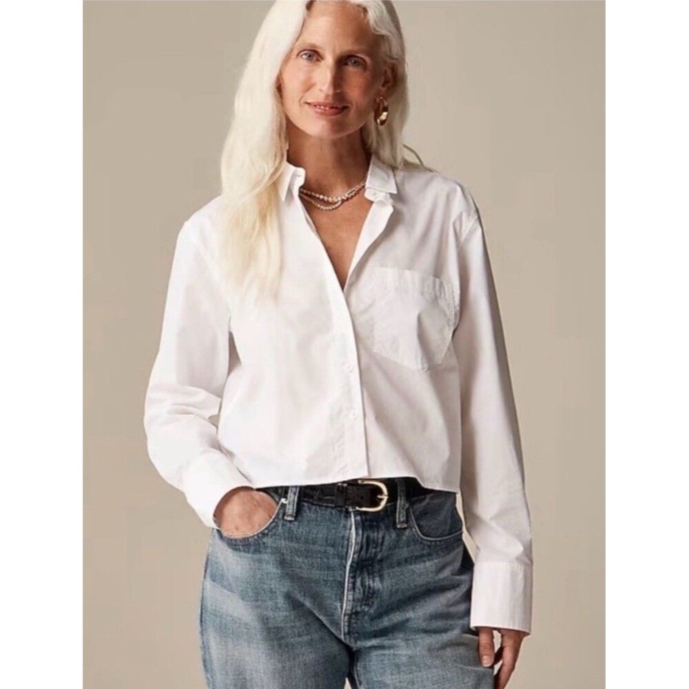 J.Crew Cropped Button Up Shirt White Regenerative Cotton NWT Size 8
